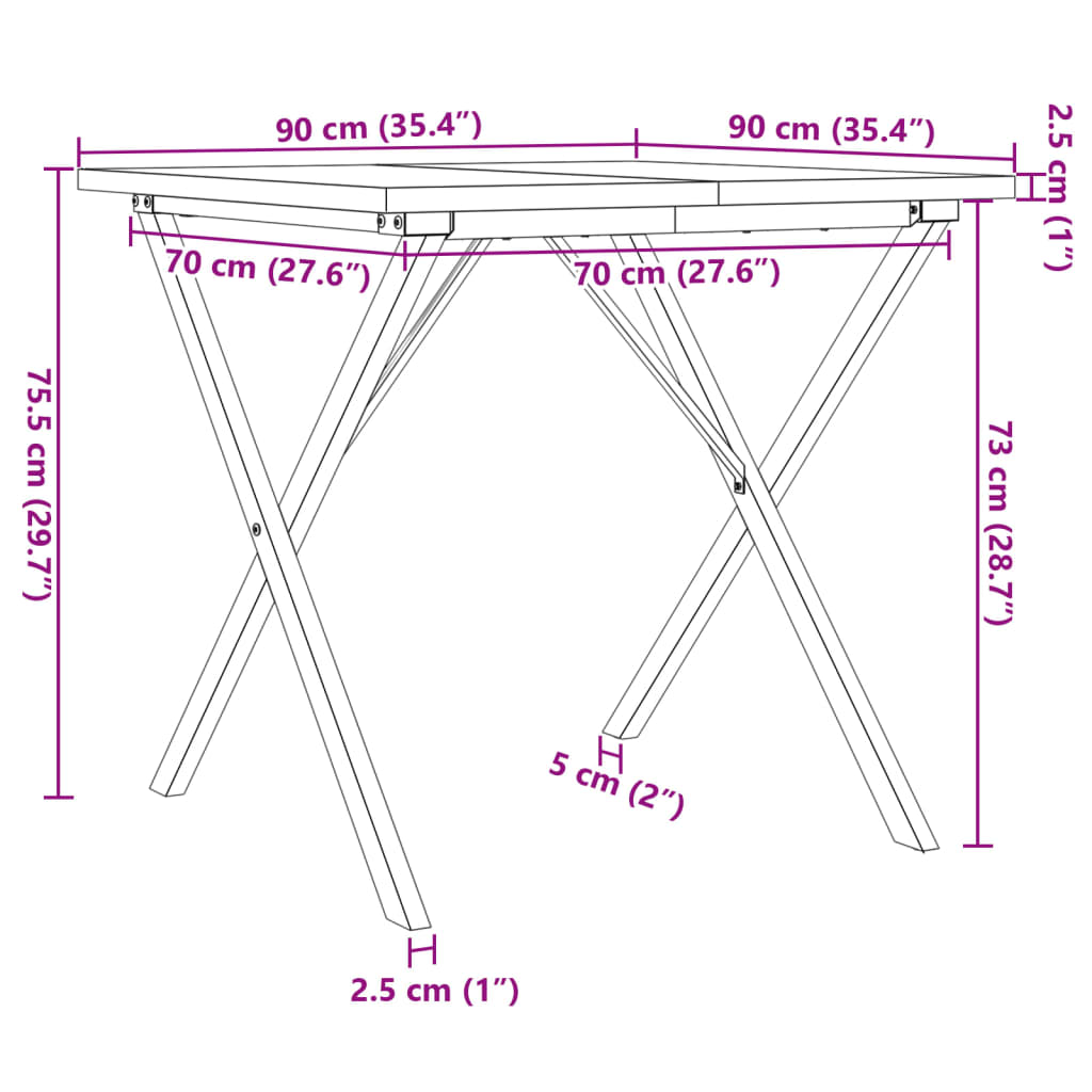 vidaXL Jedálenský stolík v tvare X 90x90x75,5 cm borovica a liatina