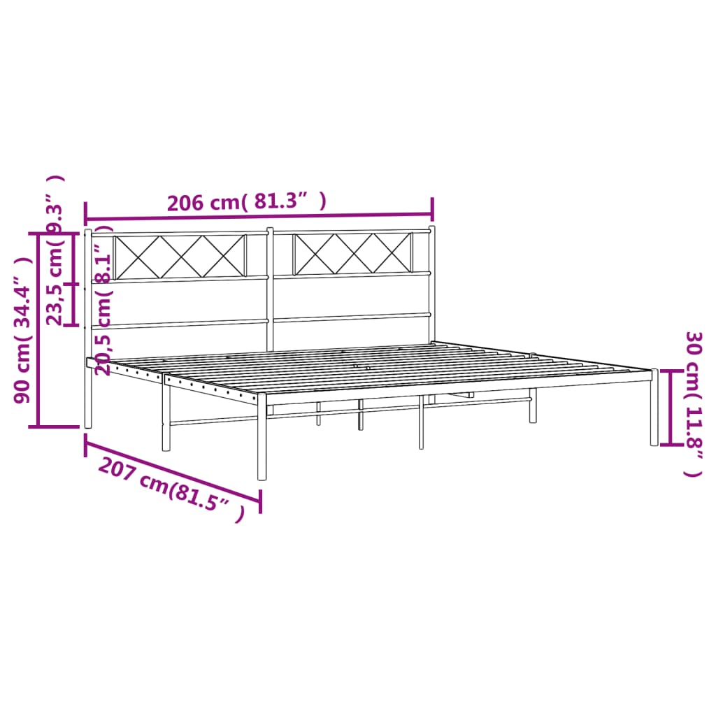 vidaXL Kovový rám postele s čelom čierny 200x200 cm