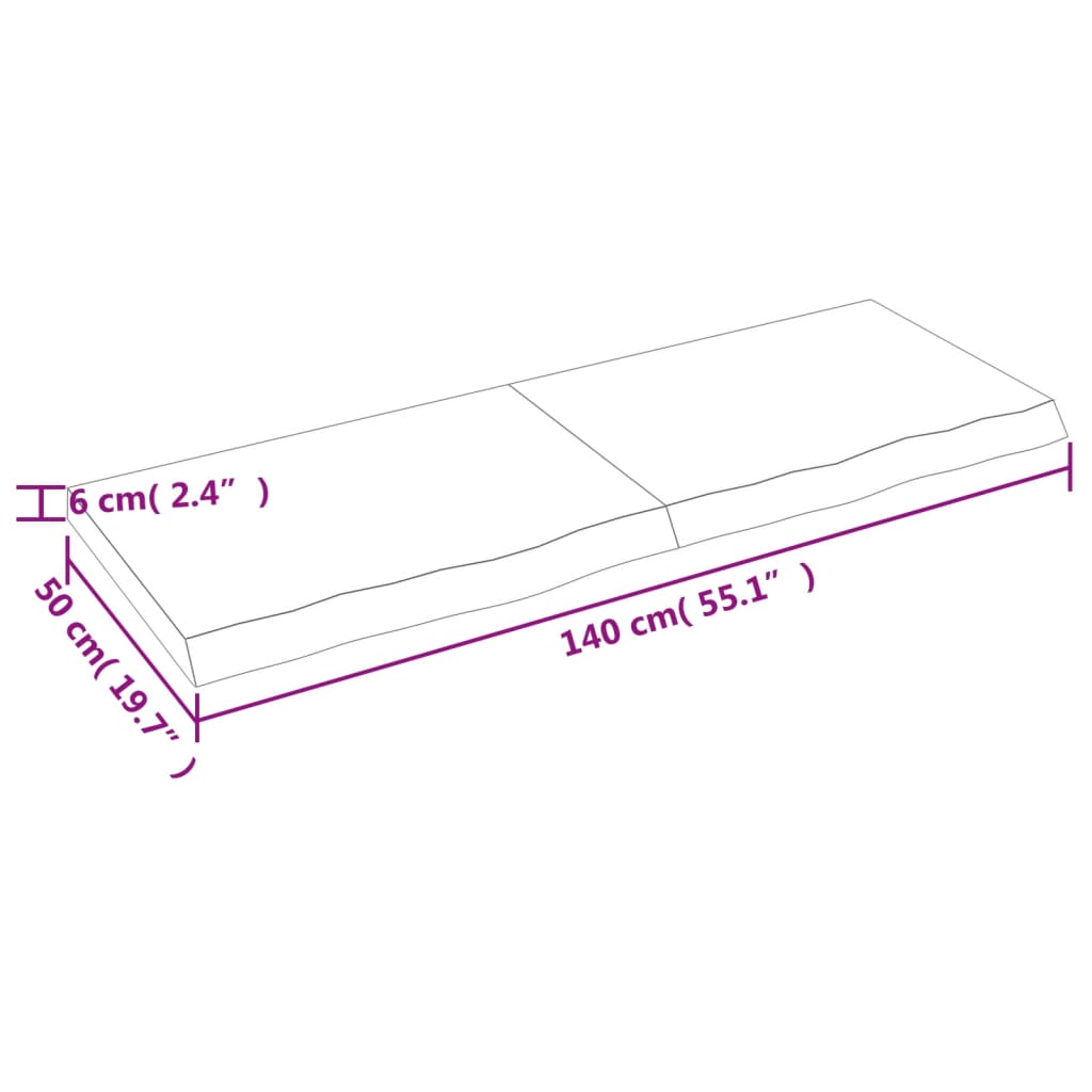 vidaXL Stolová doska 140x50x(2-6) cm neošetrený dubový masív