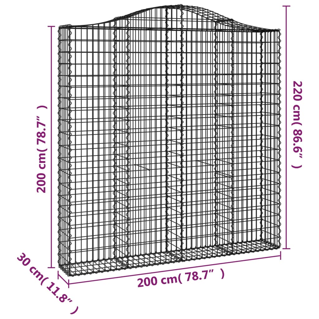 vidaXL Oblúkový gabionový kôš 6 ks 200x30x200/220cm pozinkované železo