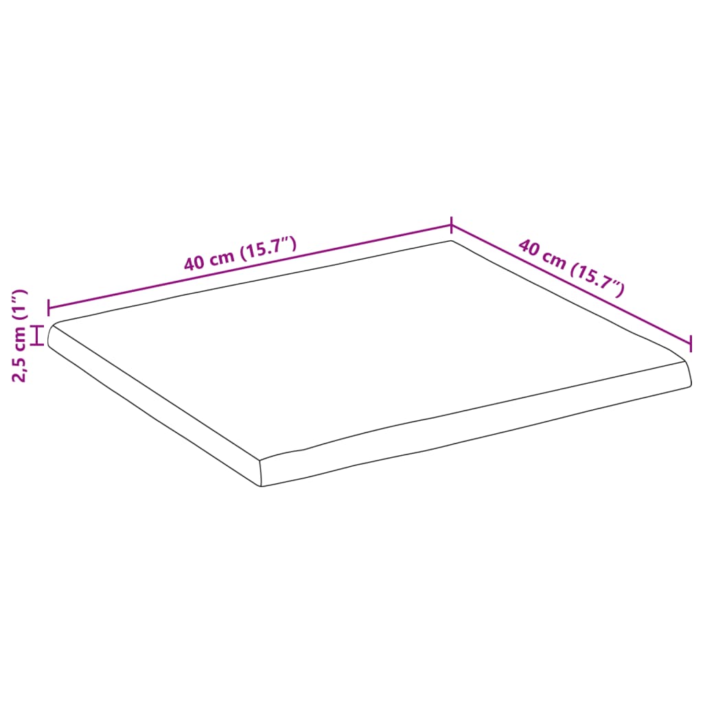 vidaXL Stolová doska živá hrana 40x40x2,5 cm masívny surový mangovník