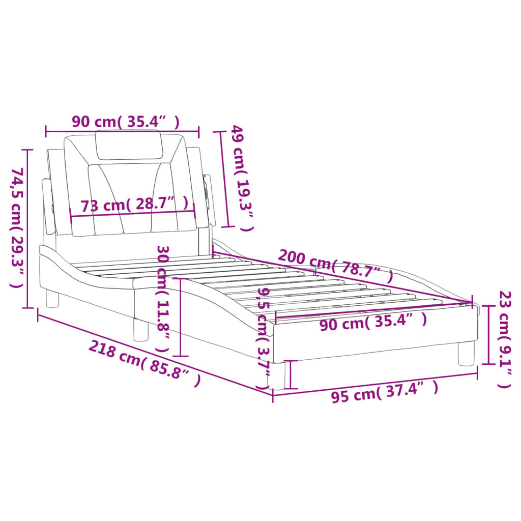 vidaXL Posteľný rám s čelom biely 90x200 cm umelá koža