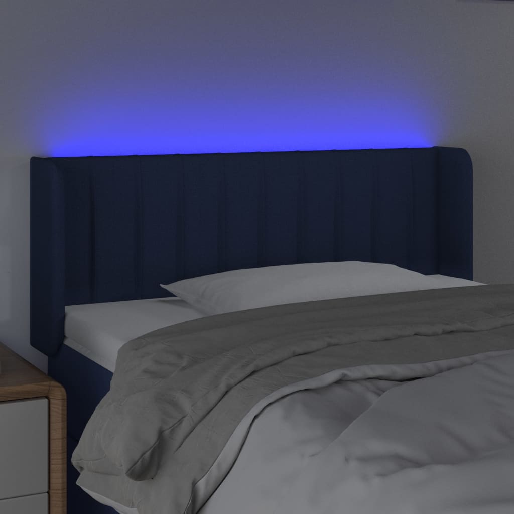 vidaXL Čelo postele s LED modré 83x16x78/88 cm látka