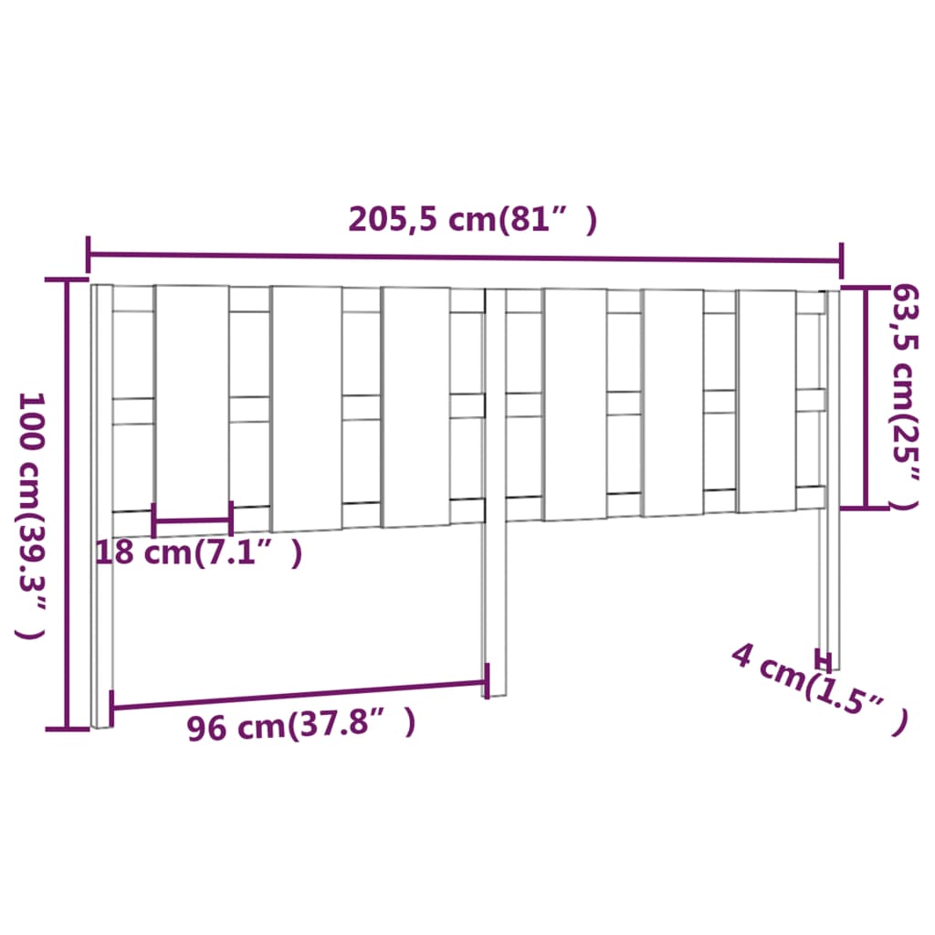 vidaXL Čelo postele 205,5x4x100 cm masívna borovica