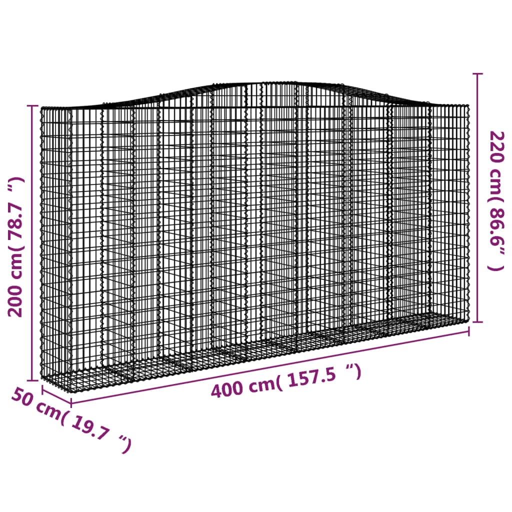 vidaXL Oblúkový gabionový kôš 3 ks 400x50x200/220cm pozinkované železo