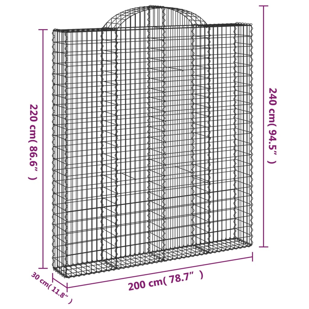 vidaXL Oblúkové gabionové koše 15 ks 200x30x220/240cm pozinkov. železo