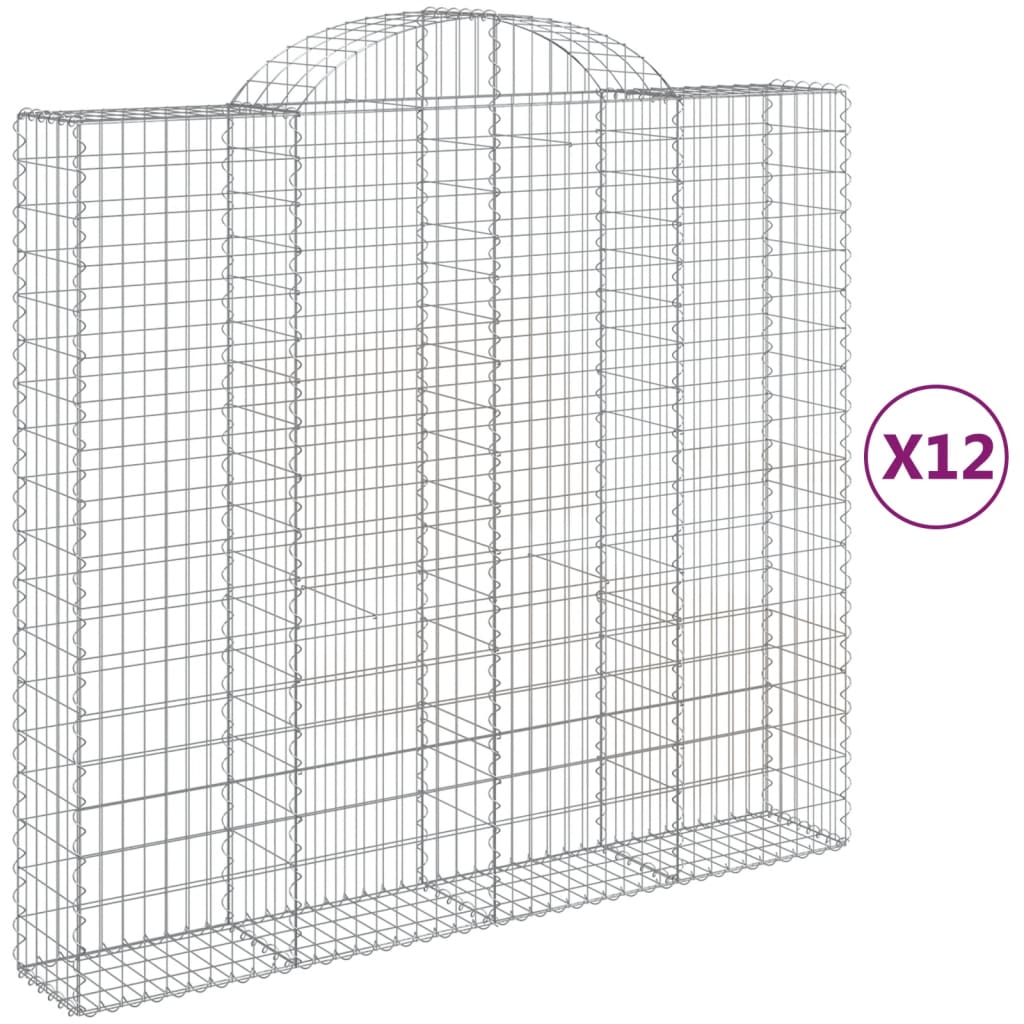 vidaXL Oblúkové gabiónové koše 12 ks 200x50x180/200 pozinkované železo