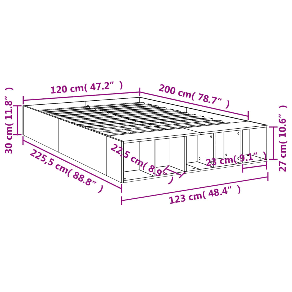 vidaXL Posteľný rám dymový dub 120x200 cm kompozitné drevo