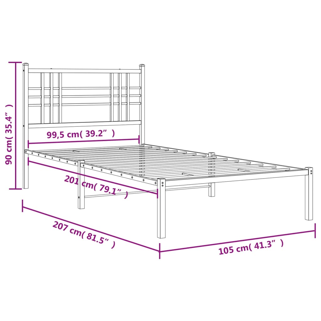 vidaXL Kovový rám postele s čelom biely 100x200 cm