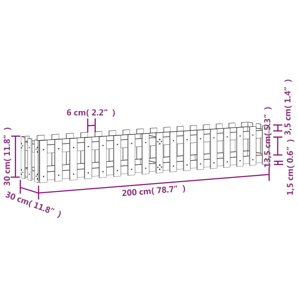 vidaXL Vyvýšený záhon s dizajnom plotu 200x30x30 cm masívny douglas