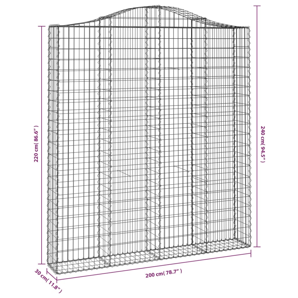 vidaXL Oblúkový gabionový kôš 4 ks 200x30x220/240cm pozinkované železo