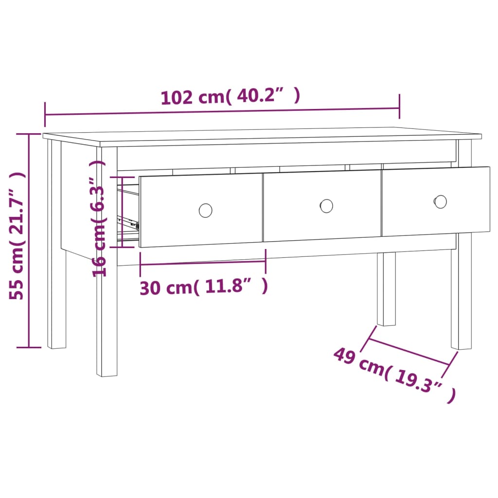 vidaXL Konferenčný stolík medovo-hnedý 102x49x55 cm borovicový masív