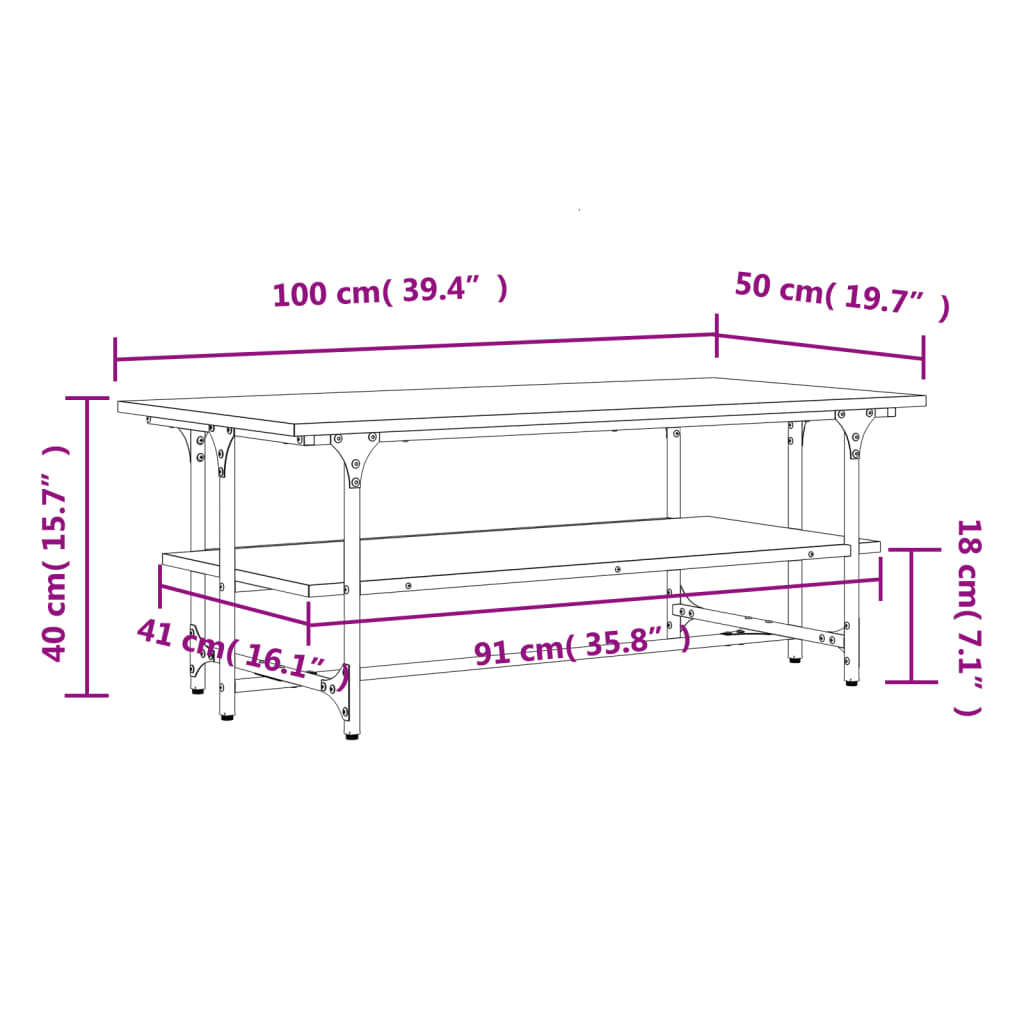 vidaXL Konferenčný stolík dub sonoma 100x50x40 cm spracované drevo