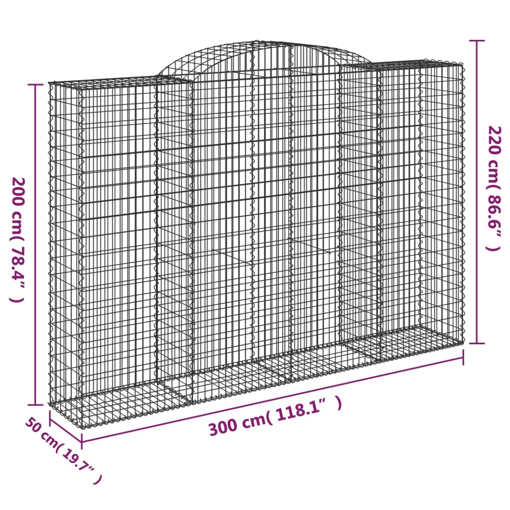 vidaXL Oblúkové gabionové koše 9ks 300x30x200/220cm pozinkované železo