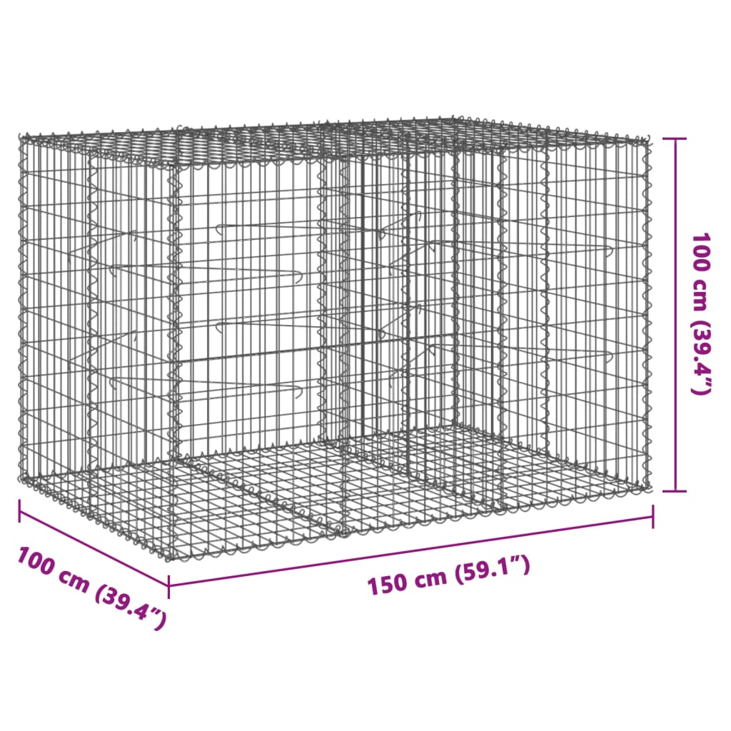 vidaXL Gabiónový kôš s krytom 150x100x100 cm pozinkované železo