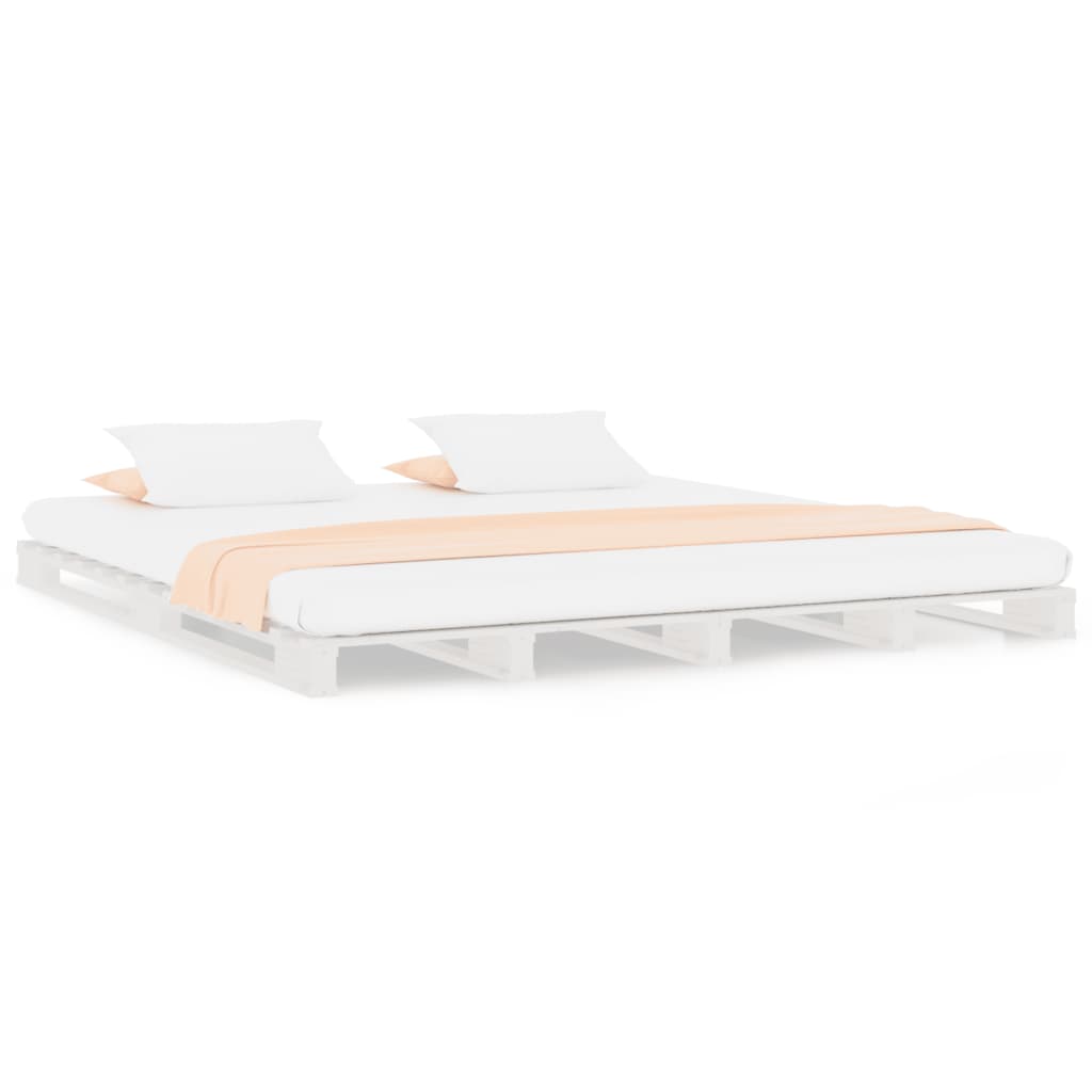 vidaXL Paletová posteľ, biela 135x190 cm, borovica, dvojlôžko