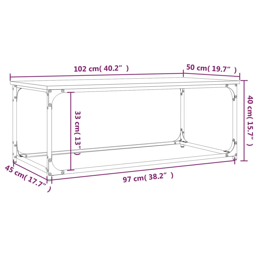 vidaXL Konferenčný stolík dub sonoma 102x50x40cm sprac. drevo a železo