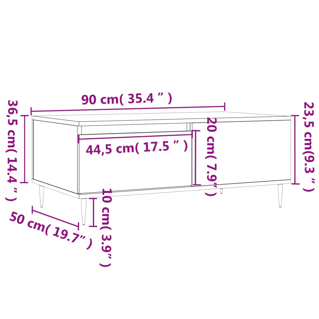 vidaXL Konferenčný stolík čierny 90x50x36,5 cm spracované drevo