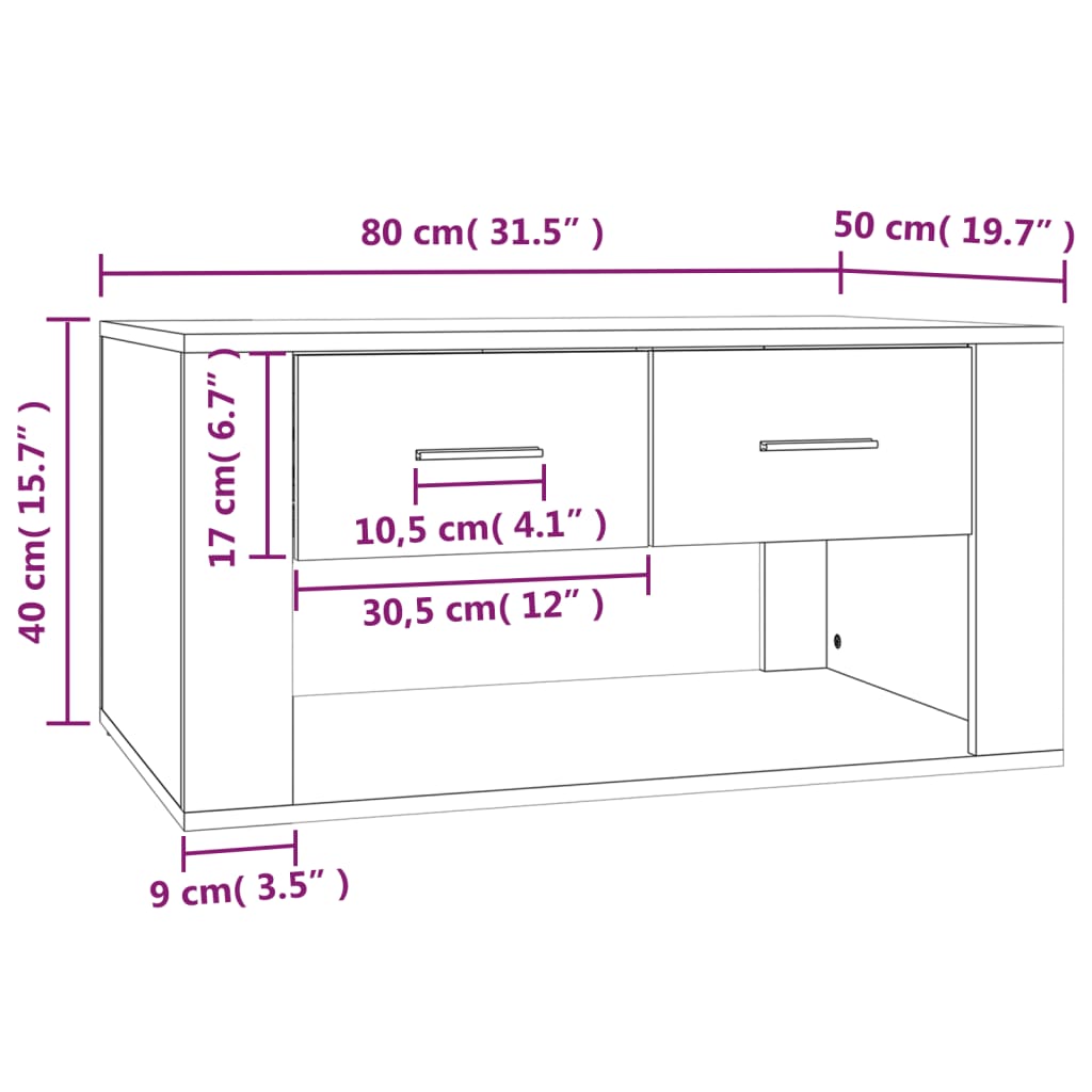 vidaXL Konferenčný stolík hnedý dub 80x50x40 cm spracované drevo