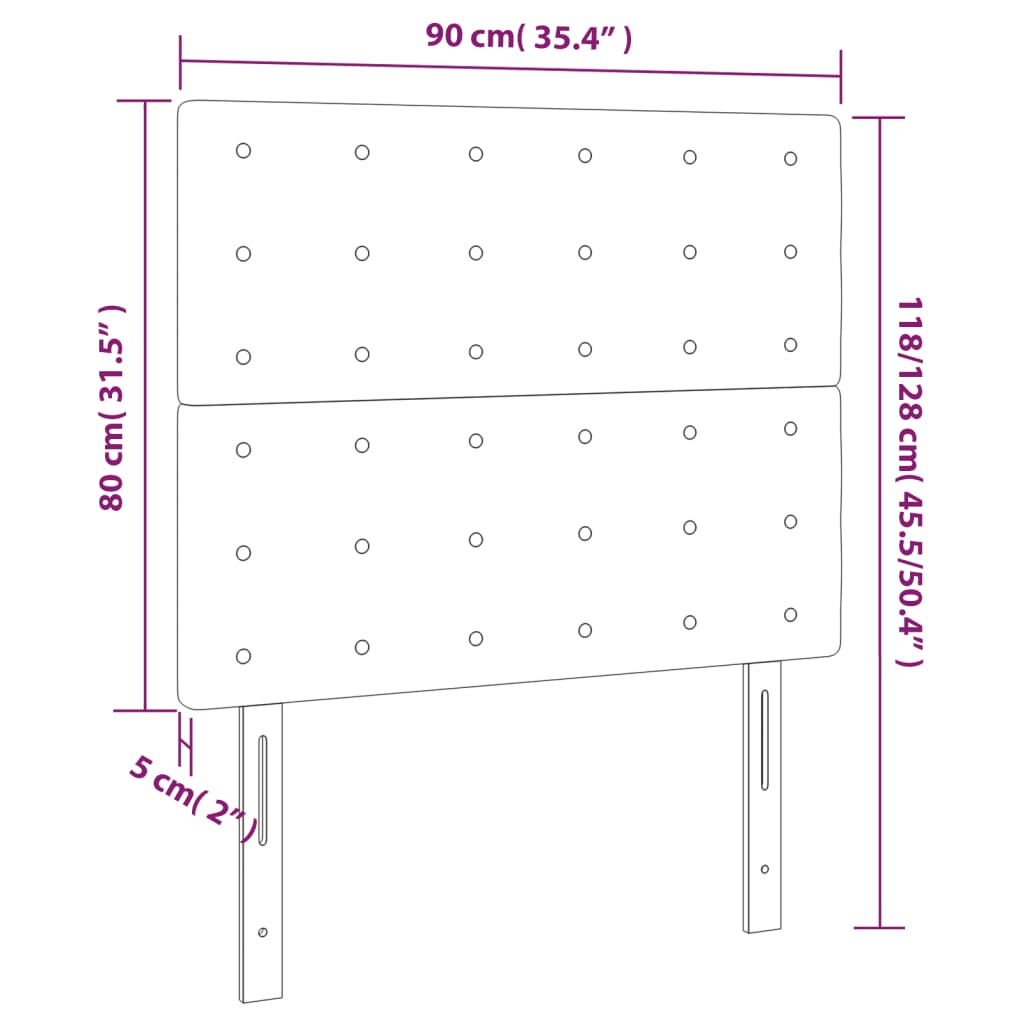 vidaXL Čelo postele s LED čierne 90x5x118/128 cm zamat