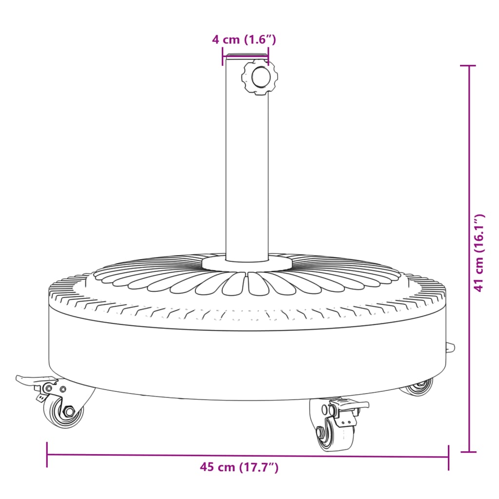 vidaXL Podstavec pod slnečník s kolesami pre Ø38/48 mm tyče 27 kg kruh