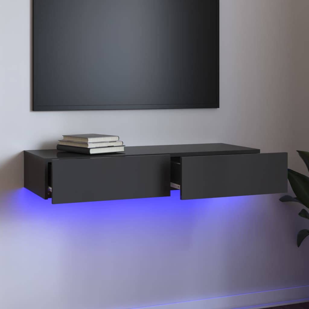 vidaXL TV skrinka s LED svetlami lesklá sivá 90x35x15,5 cm