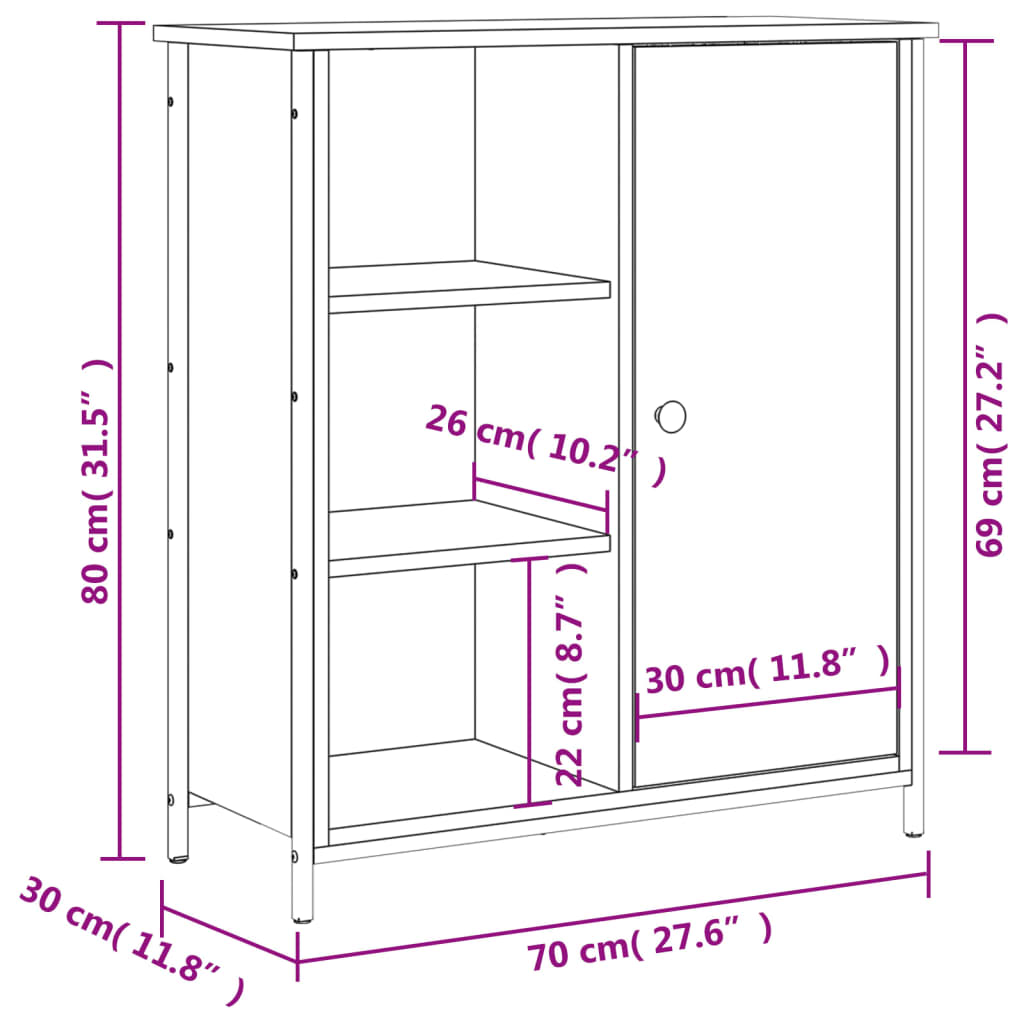 vidaXL Komoda dymový dub 70x30x80 cm kompozitné drevo