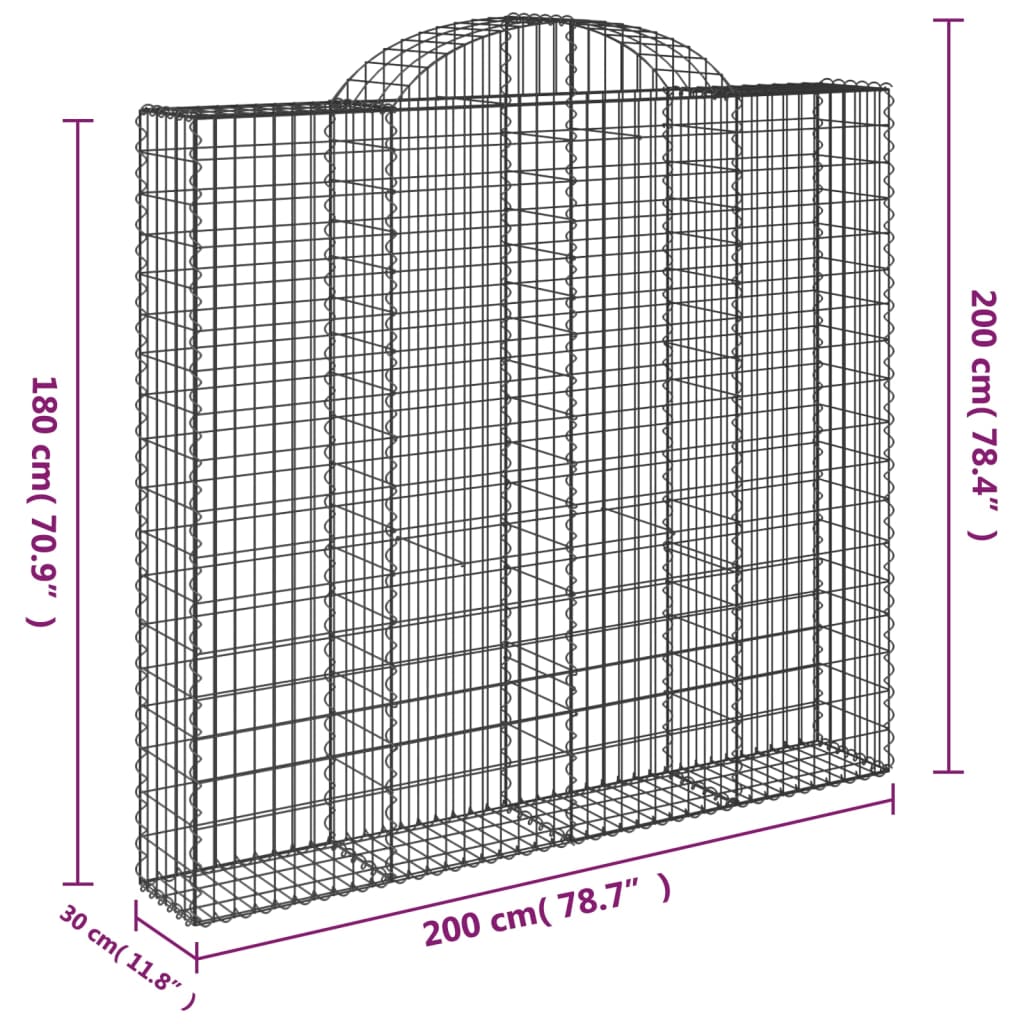 vidaXL Oblúkové gabiónové koše 12 ks 200x30x180/200 pozinkované železo