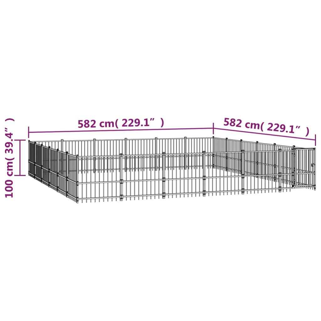 vidaXL Vonkajšia voliéra pre psy oceľová 33,87 m²