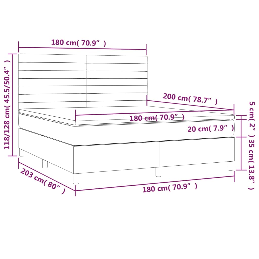 vidaXL Posteľ boxsping s matracom a LED krémová 180x200 cm látka