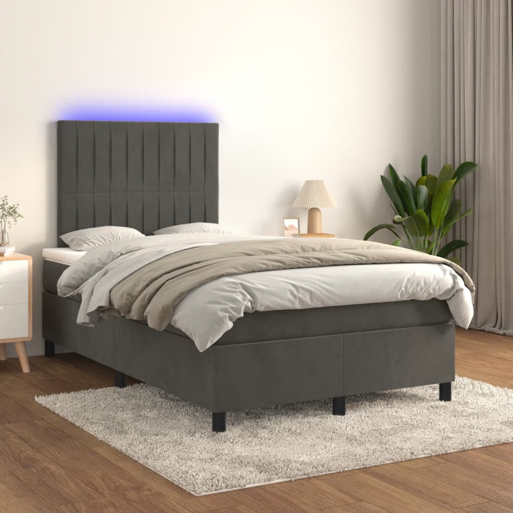 vidaXL Boxspring posteľ s matracom a LED, tmavosivá 120x190 cm, zamat