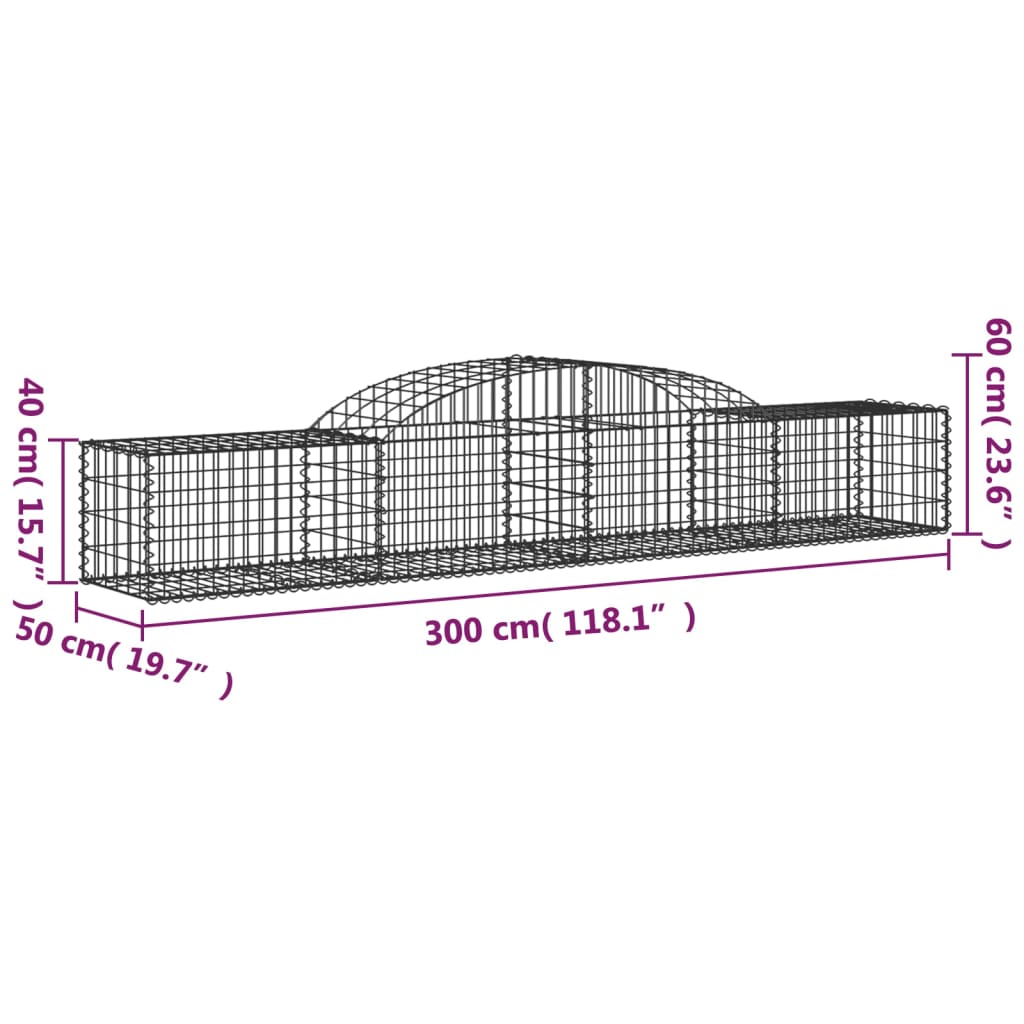 vidaXL Oblúkový gabionový kôš 13 ks 300x50x40/60 cm pozinkované železo