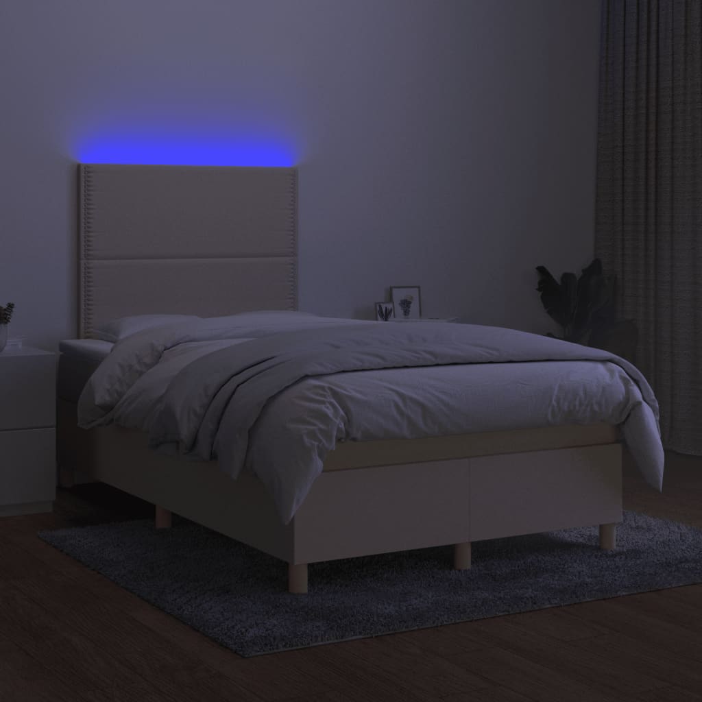 vidaXL Boxspring posteľ s matracom a LED krémová 120x190 cm látka