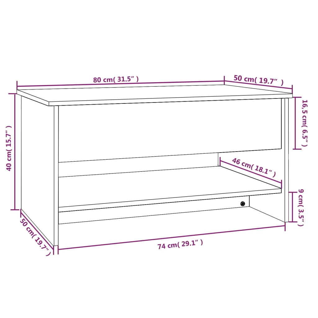 vidaXL Konferenčný stolík biely 80x50x40 cm spracované drevo