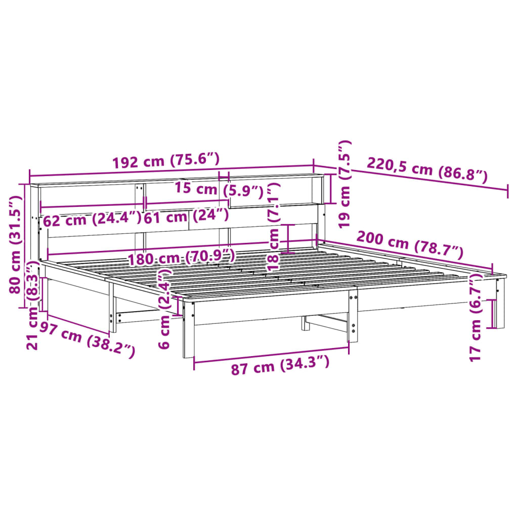 vidaXL Posteľ bez matraca biela 180x200 cm masívna borovica