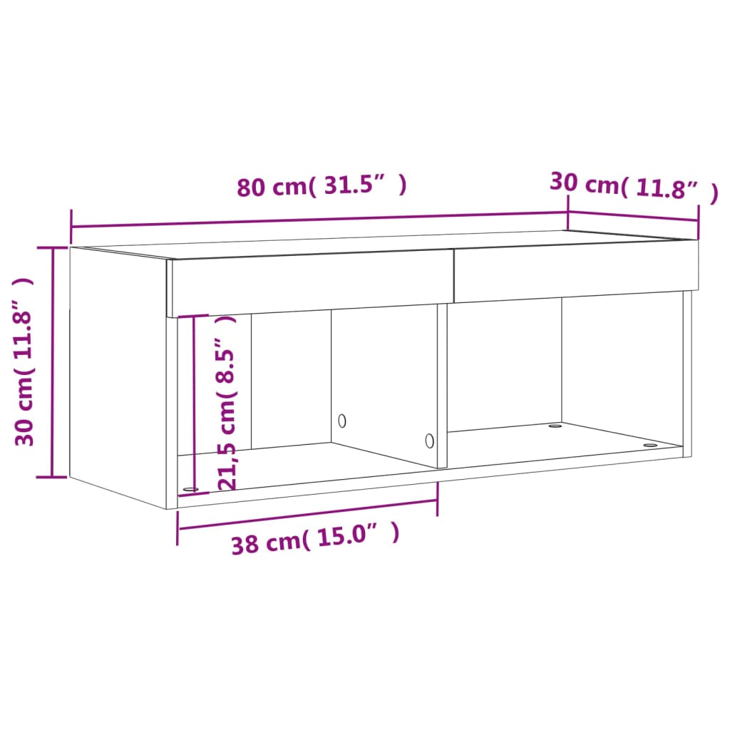 vidaXL TV skrinka s LED svetlami biela 80x30x30 cm