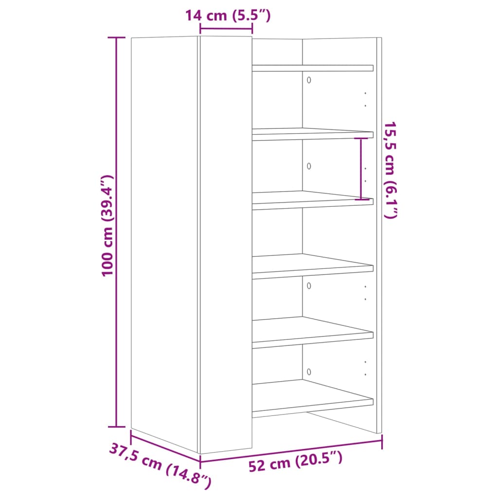 vidaXL Botník betónovo sivý 52x37,5x100 cm kompozitné drevo