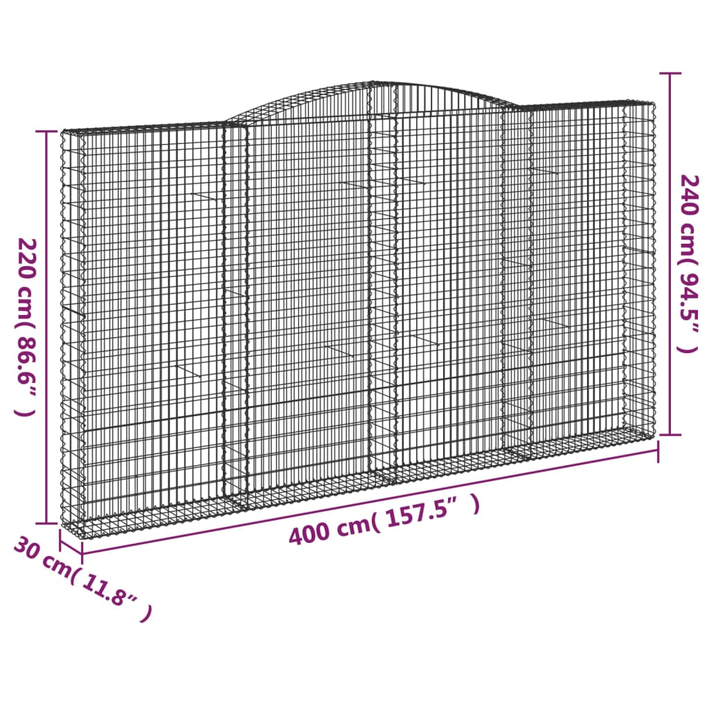 vidaXL Oblúkový gabionový kôš 25ks 400x30x220/240cm pozinkované železo