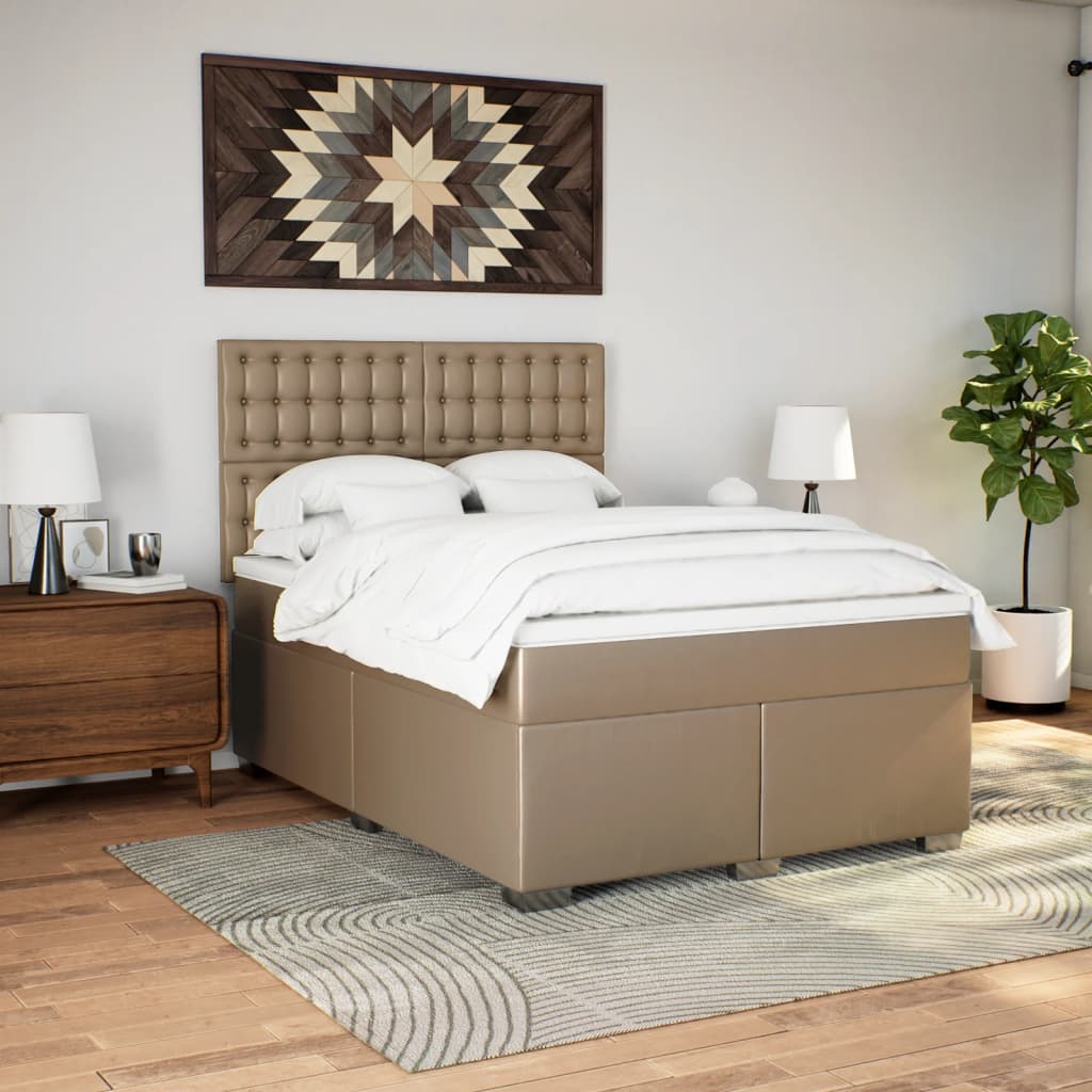 vidaXL Boxspring posteľ s matracom kapučínová 140x200 cm umelá koža