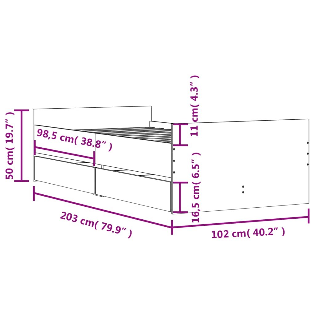 vidaXL Rám postele so zásuvkami dub sonoma 100x200 cm