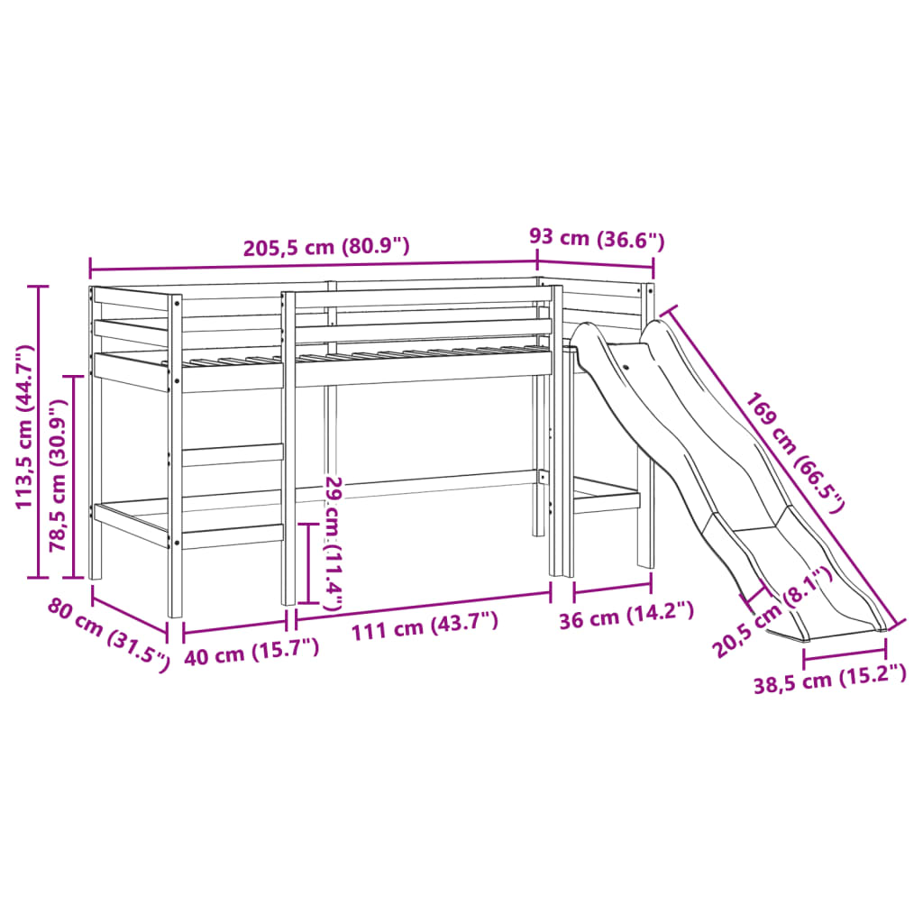 vidaXL Detská vyvýšená posteľ závesy modrá 80x200 cm masívna borovica