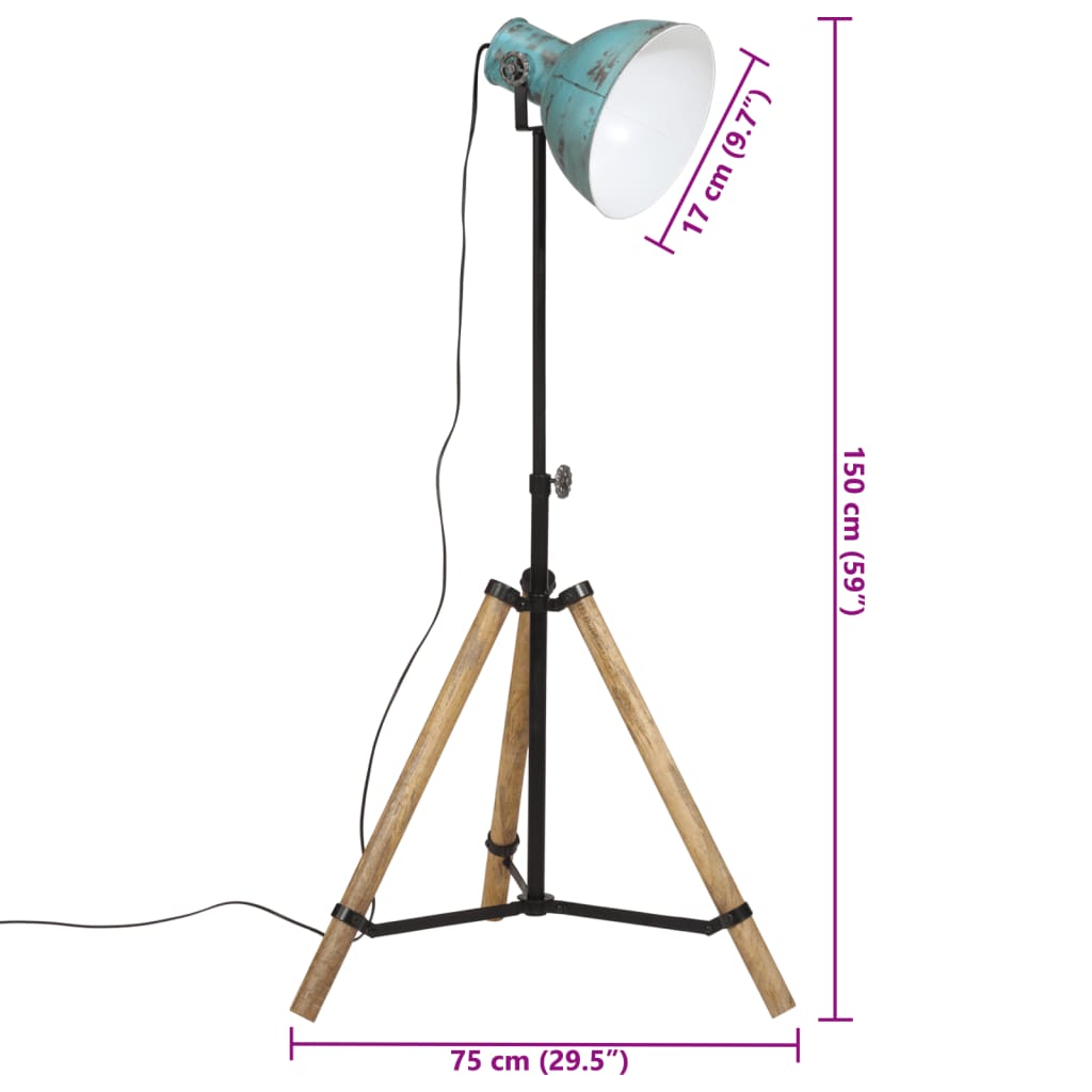 vidaXL Podlahová lampa 25 W šmuhovaná modrá 75x75x90-150 cm E27