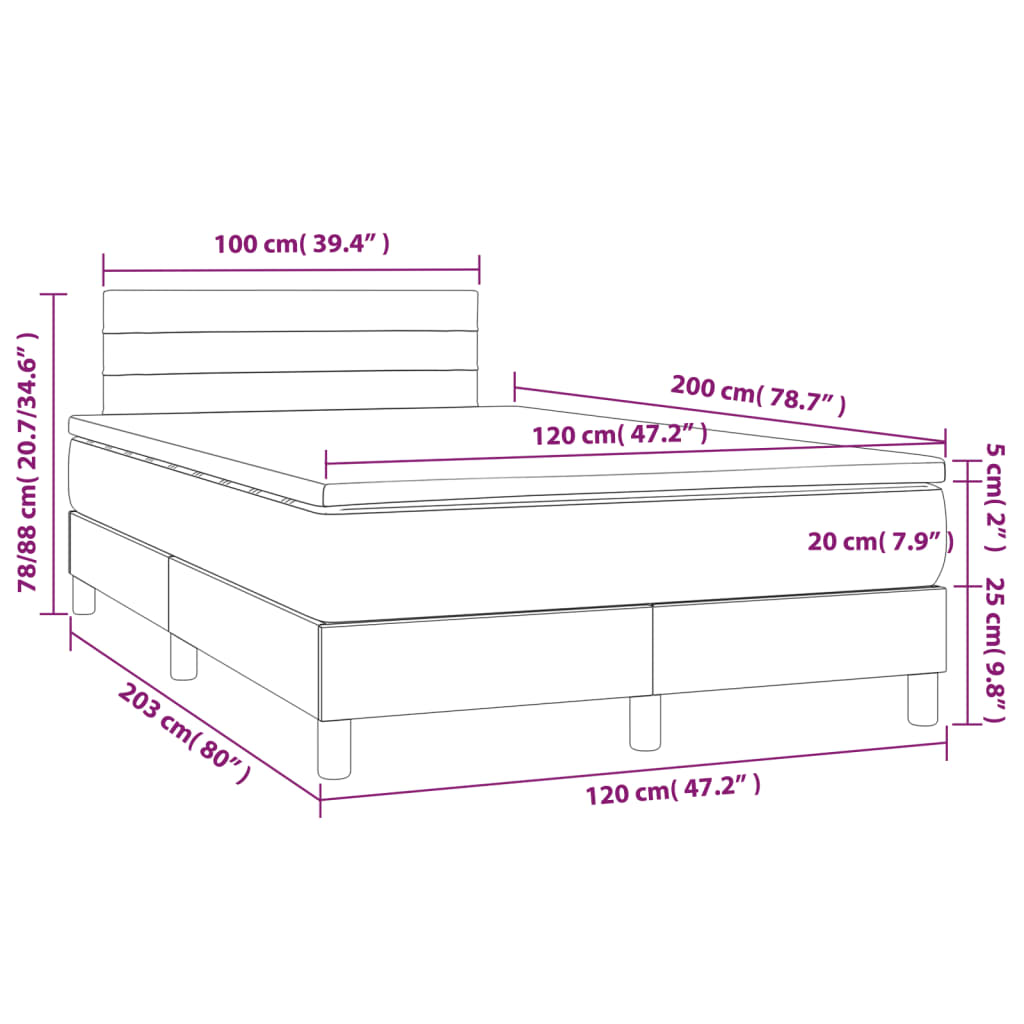 vidaXL Boxspring posteľ s matracom tmavohnedá 120x200 cm látka