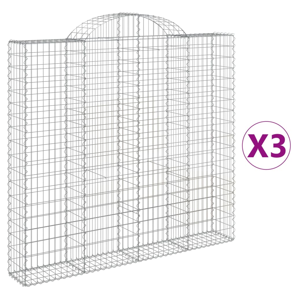 vidaXL Oblúkové gabiónové koše 3ks 200x30x180/200cm pozinkované železo