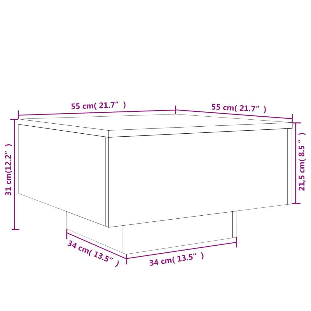 vidaXL Konferenčný stolík s LED svetlami hnedý dub 55x55x31 cm