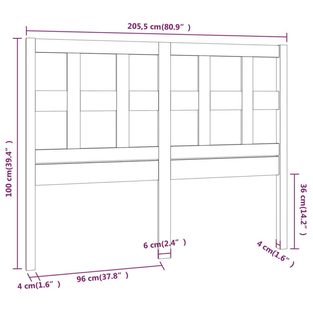 vidaXL Čelo postele 205,5x4x100 cm masívna borovica