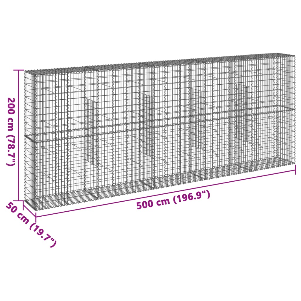 vidaXL Gabiónový kôš s krytom 500x50x200 cm pozinkované železo