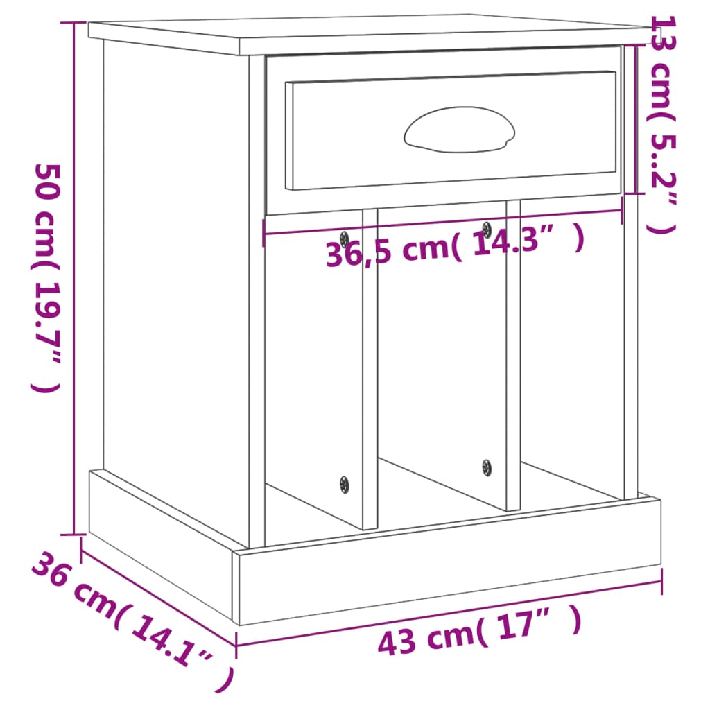 vidaXL Nočný stolík sivý sonoma 43x36x50 cm