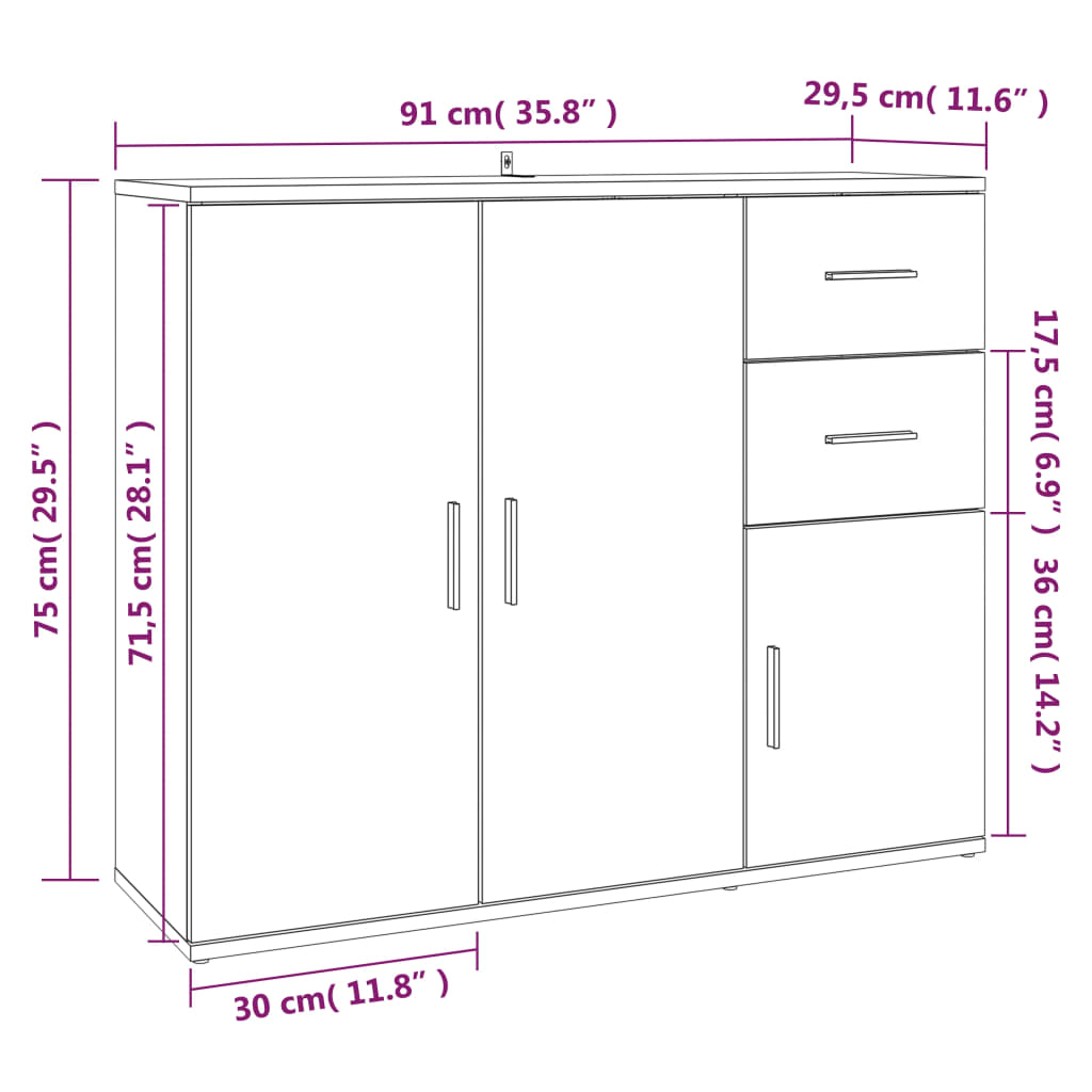 vidaXL Komoda dub sonoma 91x29,5x75 cm spracované drevo