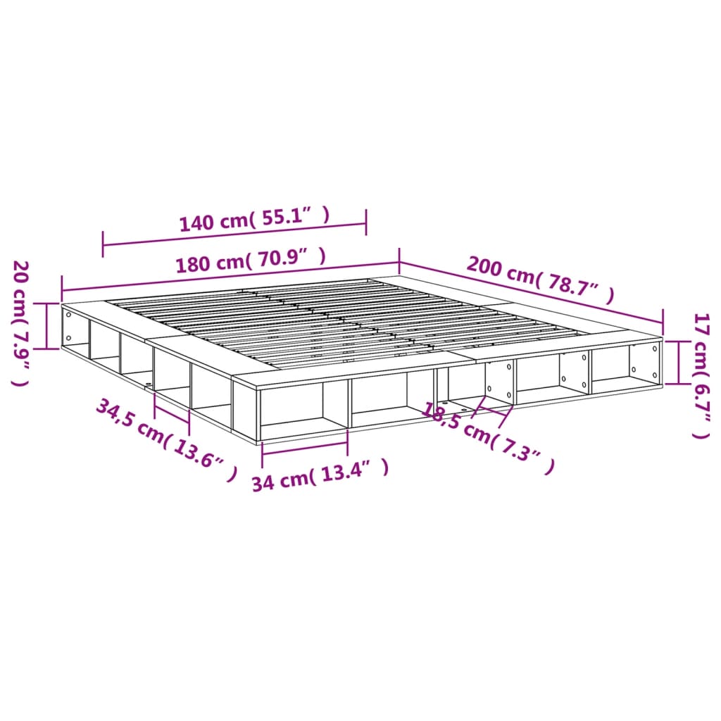 vidaXL Posteľný rám betónový sivý 180x200 cm kompozitné drevo